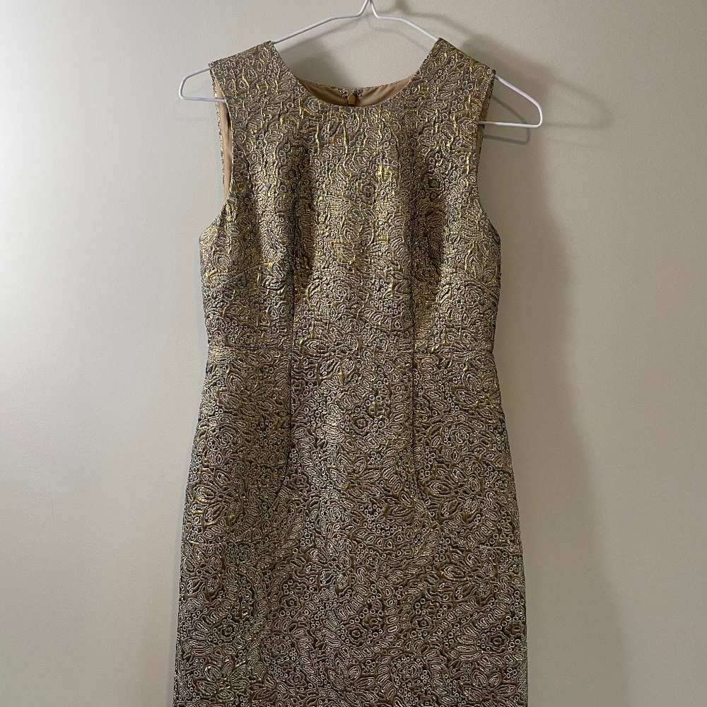 Ann Taylor Gold Shimmer Jacquard Dress